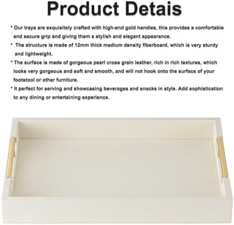 Beige Faux Leather Serving Tray with Handles