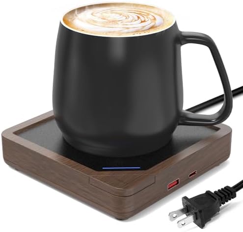 Hibsr Smart Coffee Mug Warmer with Wood Grain Design