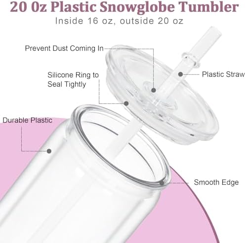 Maucircol 15 Pack Acrylic Snow Globe Tumbler Set