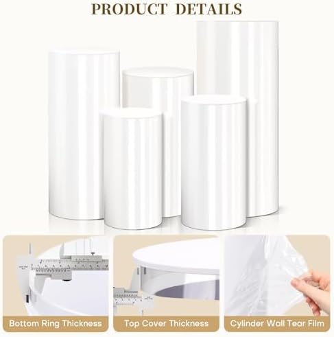 White PVC Cylinder Pedestal Stand for Parties 5PCS
