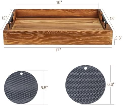 LotFancy Large Ottoman Tray 17x13 Wood with Handles