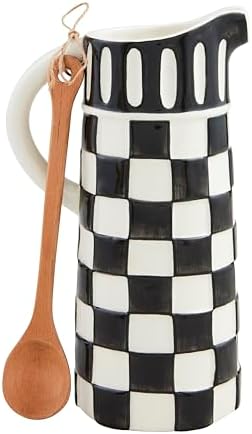 Mud Pie Checkered Pitcher Set 40 Oz 9 Inch Spoon