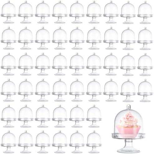 48 PCS Clear Mini Cake Stand with Dome and Lids