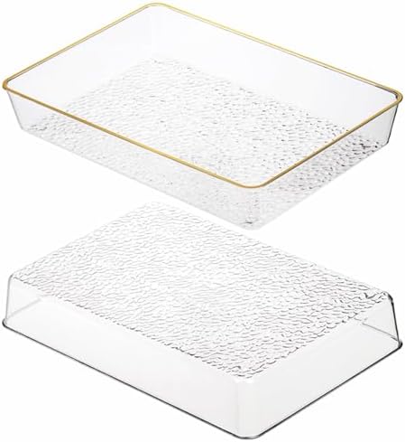 4 Pack Clear Serving Trays with Gold Rim