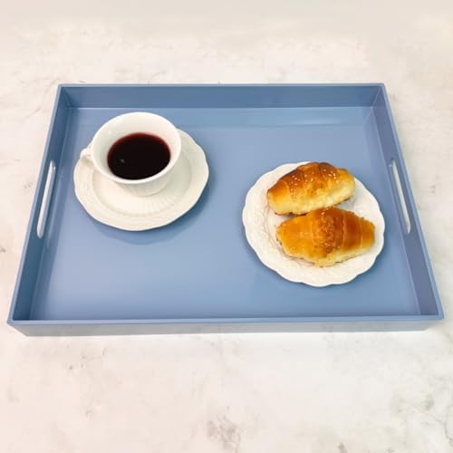 Light Blue Rectangular Serving Tray with Handles