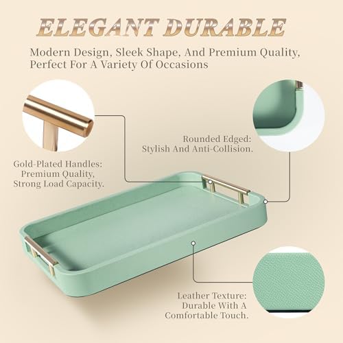 Green Shagreen 16x12 Inch Coffee Table Tray with Gold Handles