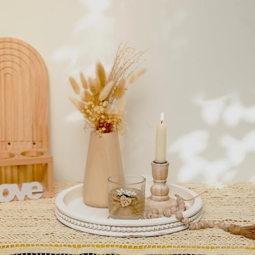 Romadedi Farmhouse Bead Round Wooden Candle Tray