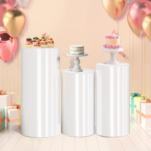 3pcs White Cylinder Pedestal Stand for Parties