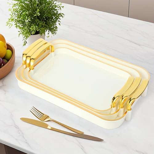 3 Pack Serving Trays with Handles Stackable Reusable Trays
