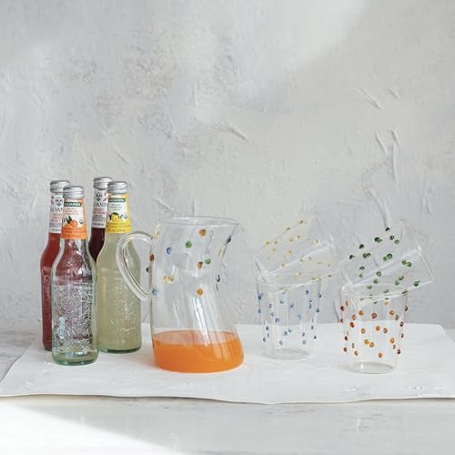 Creative Co-Op 42 Oz Borosilicate Glass Pitcher with Raised Dots Clear