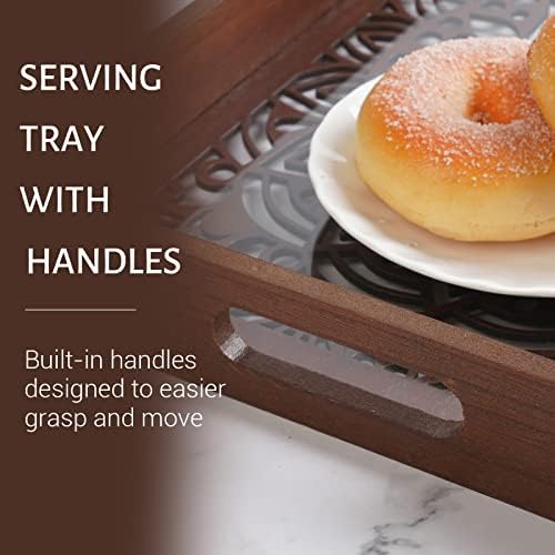 Wooden Serving Tray with Handles 15x10 Inch Multipurpose Decorative Display