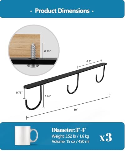 3 Pack Mug Hooks Space-Saving Under Cabinet Holder
