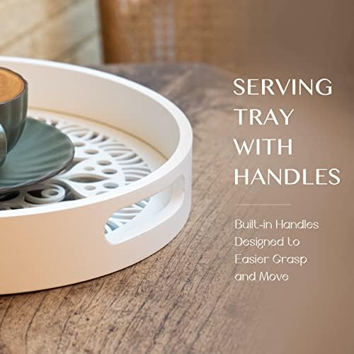 12 Inch Round Wooden Serving Tray with Handles