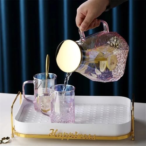 Pink Glass Cold Water Pitcher With Lid 1600ml