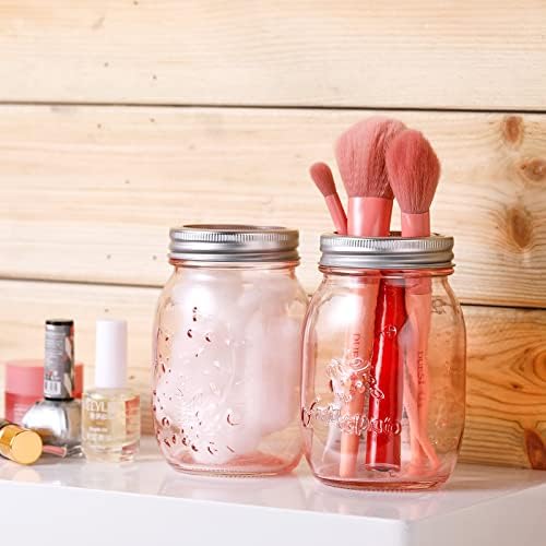 10 Pack Pink Mason Jars with Lids for Canning