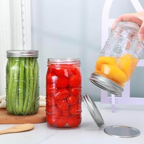 Encheng 12 Pack 32oz Wide Mouth Mason Jars with Lids and Bands