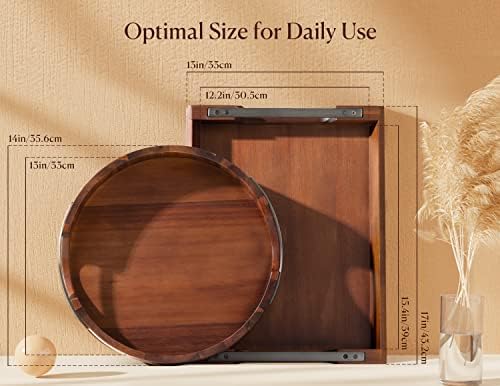 Dofira Acacia Wood Serving Tray with Metal Handles 17x13in
