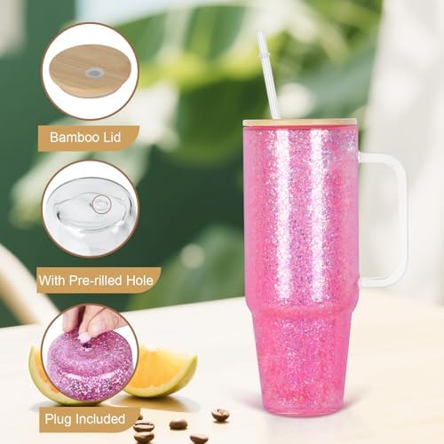 40 Oz Snow Globe Glass Tumbler with Handle 2 Pack