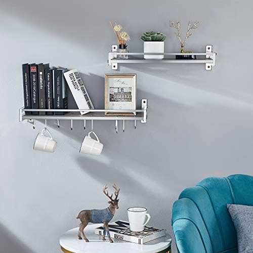 Wall Shelf with 16 Hooks Stainless Steel Organizer Rack