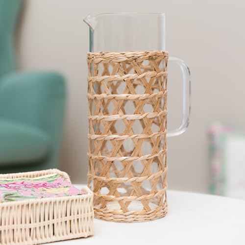 Lilly Pulitzer 63oz Glass Drink Pitcher with Raffia Handle and Spout