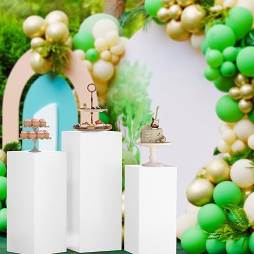 3Pcs White Metal Pedestal Stands for Parties Decorations