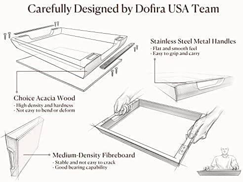 Dofira Acacia Wood Serving Tray with Metal Handles 17x13in