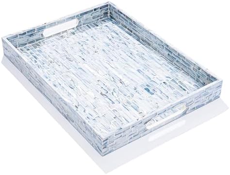 CLAYNIX 125 Inch Wooden Lacquer Serving Tray with Mother of Pearl Inlay