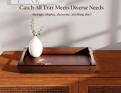 Dofira Acacia Wood Serving Tray with Metal Handles 17x13in