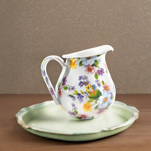 Mackenzie-Childs Enamel Pitcher with Spout 3 Quarts White Flower Market