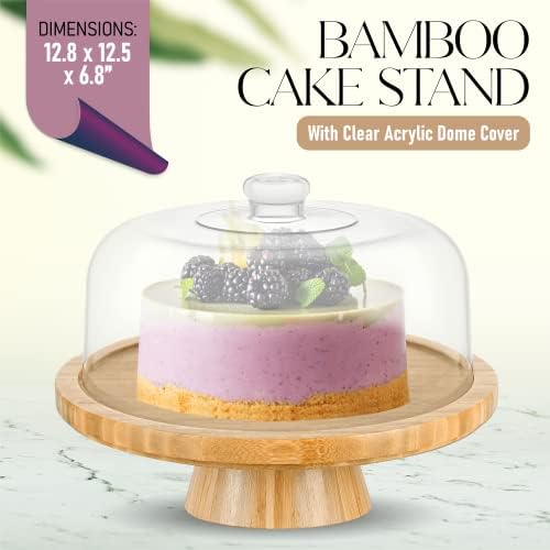 Chefs Unique 6-in-1 Bamboo Cake Stand With Dome Lid
