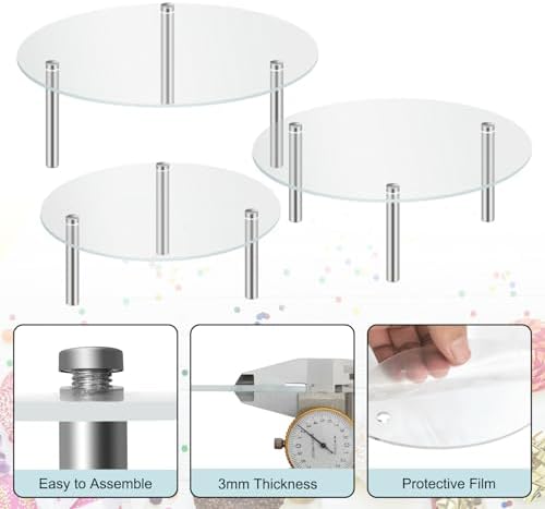 3 Pack Acrylic Cake Stand Set with Stainless Steel Legs