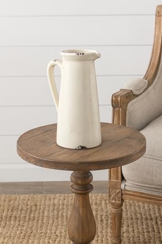 Antique White Ceramic Pitcher with Handle and Pour Spout