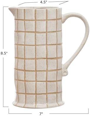 Bloomingville 85 Inch 46 Ounce Stoneware Pitcher with Wax Relief Grid Pattern