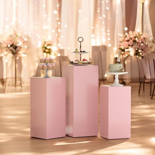 3Pcs Pink Square Cylinder Pedestal Stands for Parties