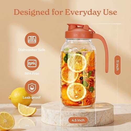 SMIRLY 64 oz Mason Jar Pitcher with Double Leak Proof Lid