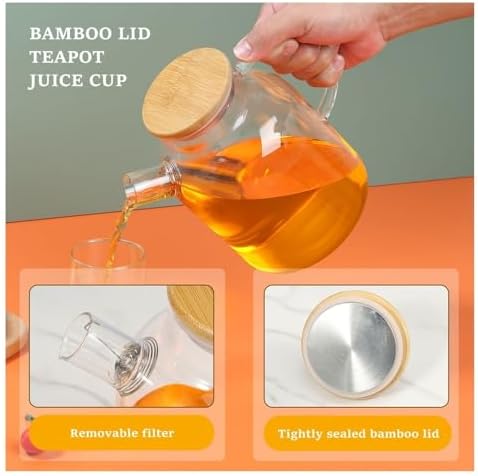 Glass Pitcher With Bamboo Steel Lid 1800ml Heat Resistant Jug