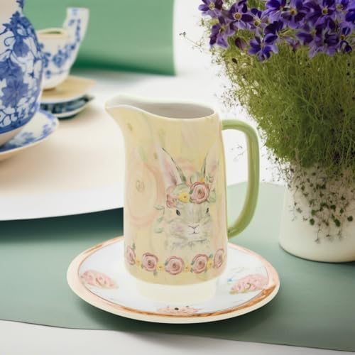 Boston International Ceramic Drink Pitcher with Bunny Flower Crown