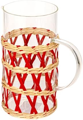 Creative Co Op Glass Pitcher with Woven Sleeve Red and Natural 1