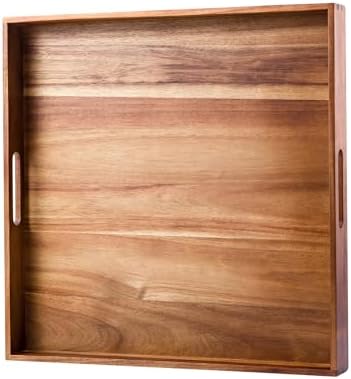 GinSent 20 Inch Acacia Wood Serving Tray with Handles