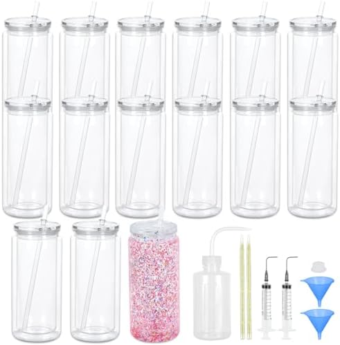 Maucircol 15 Pack Acrylic Snow Globe Tumbler Set