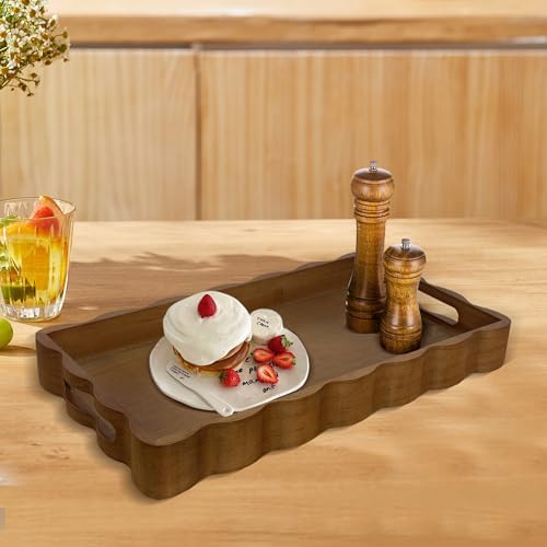 Pine Wood Serving Tray with Handles for Home Decor