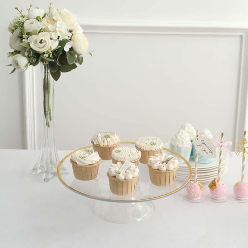 Efavormart 2 Pack Clear Gold Rim Plastic Cupcake Display Riser