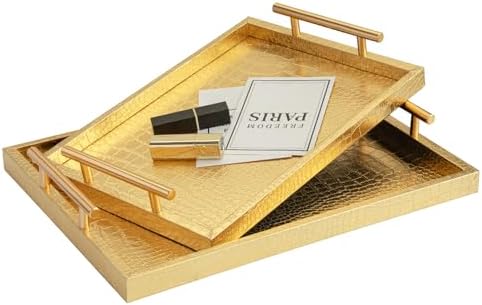 Modern Elegant Large Wood Serving Tray Set of 2
