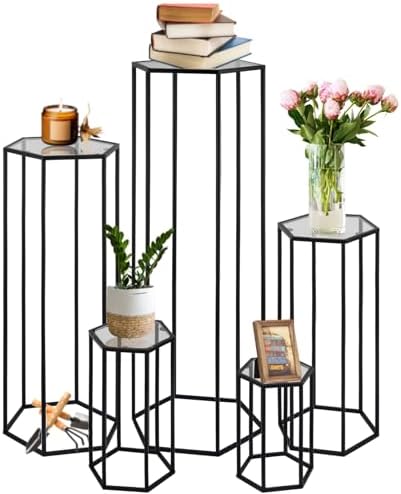 5PCS Hexagon Black Metal Cake Stand for Party Decorations