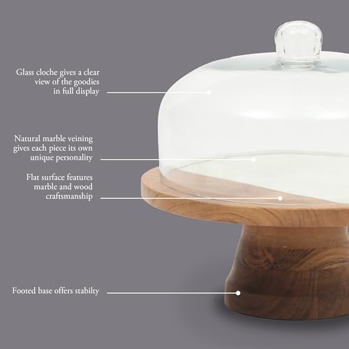Gibson Elite Marble Wood Cake Stand with Glass Lid
