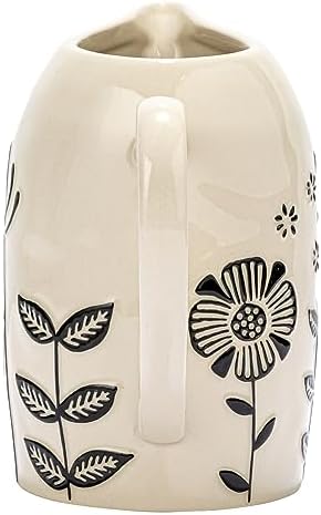 875 Inches 62 Ounce Hand Painted Stoneware Pitcher with Embossed Flowers Cream Black