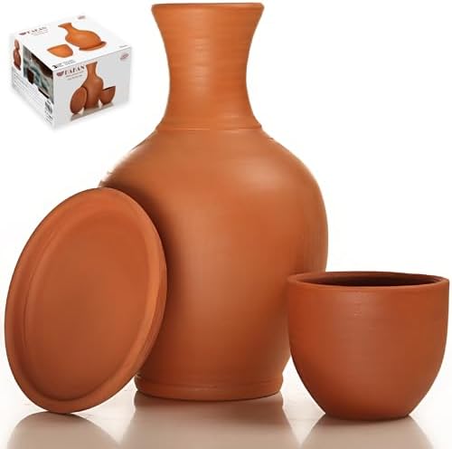 Hakan Terracotta Mud Jug Set with Mug and Platter 76 oz