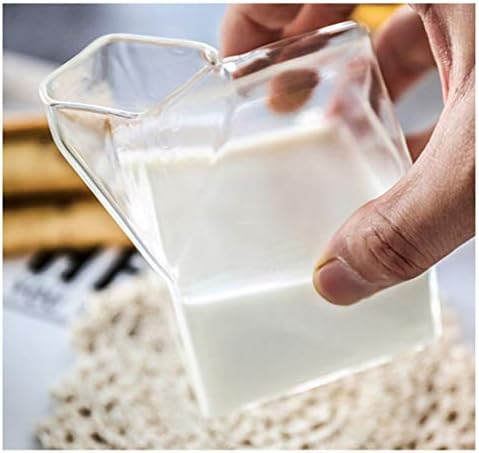 Milk Frothing Pitcher Creative Square Glass Milk Jug for Kids 350ml