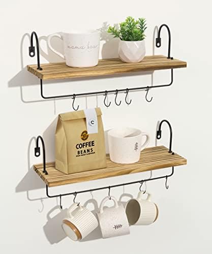 Floating Shelves with Hooks and Towel Rack Set of 2