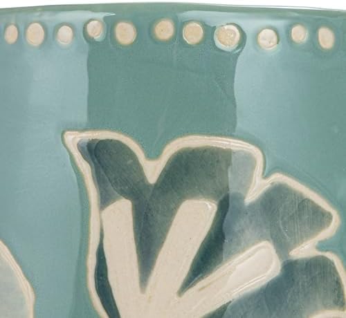 Creative Co-Op Hand-Painted Stoneware Pitcher Blue